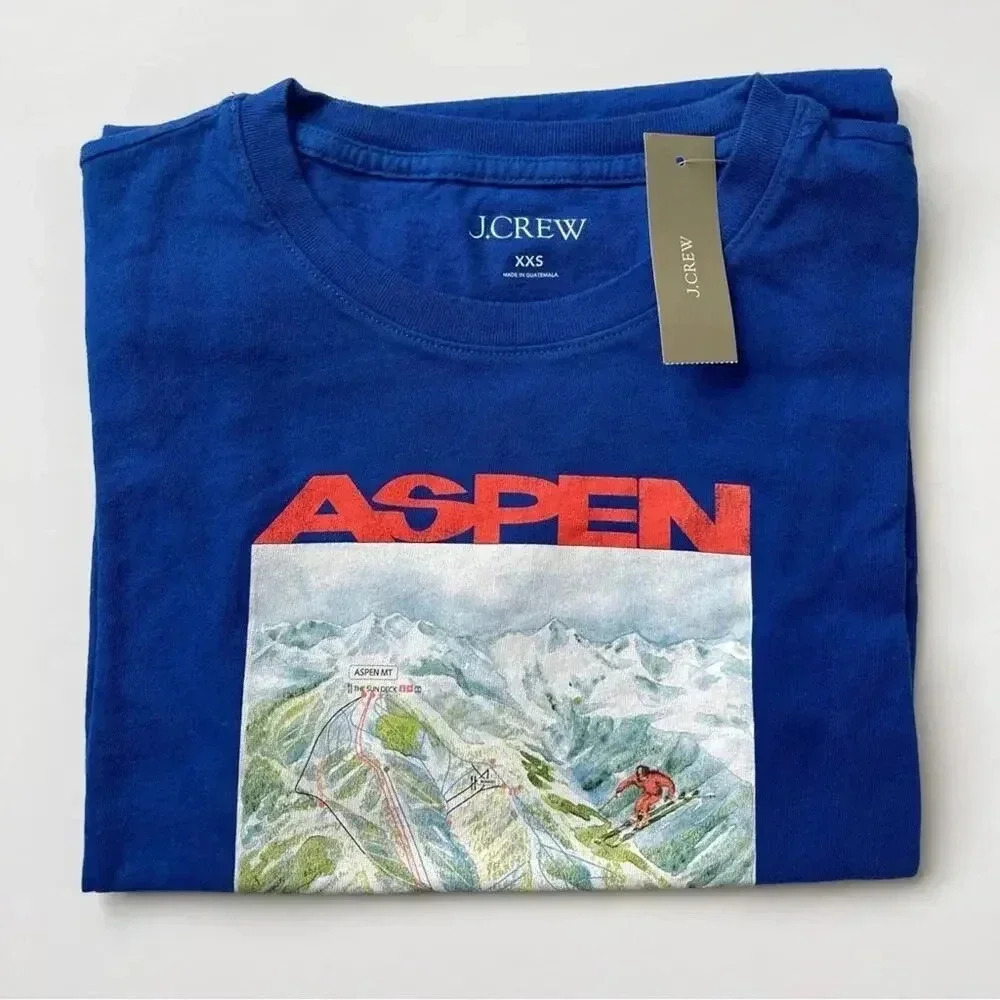 J. Crew Aspen Ski Broken in Jersey T-shirt après Ski Royal Blue Size XXS NWT - Picture 2 of 4